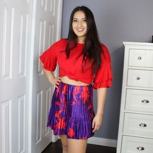 Purple Red Floral Accordion Pleat Formal Skirt